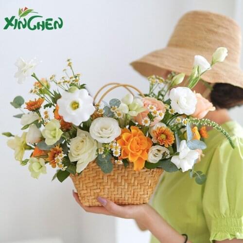 1pcs Literature and art small fresh flowers waterproof portable flower basket hand woven gardening supplies
