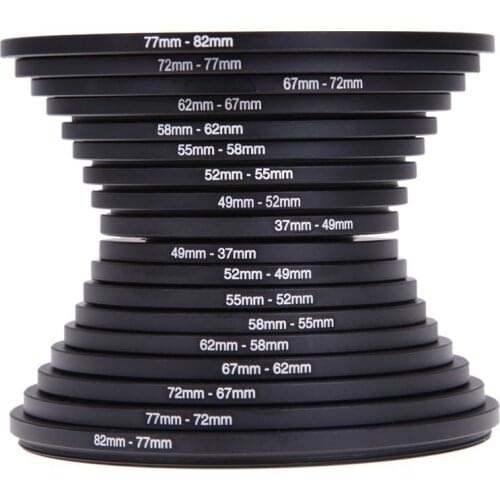 18Pcs 37-82mm 82-37mm Lens Step Up Down Ring Filter for Canon for Nikon All Camera DSLR 37 49 52 55 58 62 67 72 77 82mm