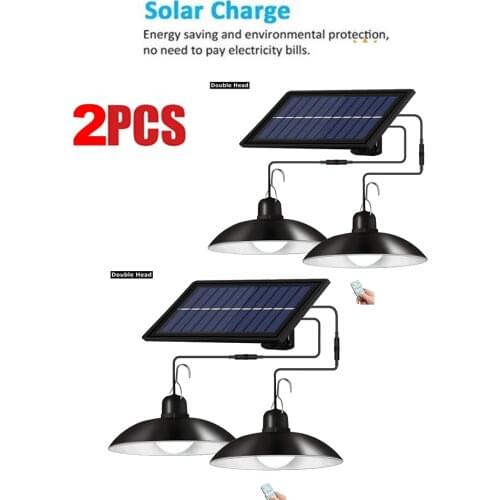 2 pcs remote 30 led 2 head Retro Lampshade Solar Pendant Light Outdoor Indoor Solar Lamp Lighting for Camping Garden Yard Barn F