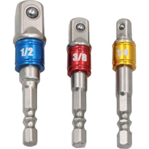 3pcs New 3 colours Sleeve Connecting Rod Head , Socket Adapter Impact Hex Shank Drill Bits Bar Set 1/4" 3/8" 1/2" Bits
