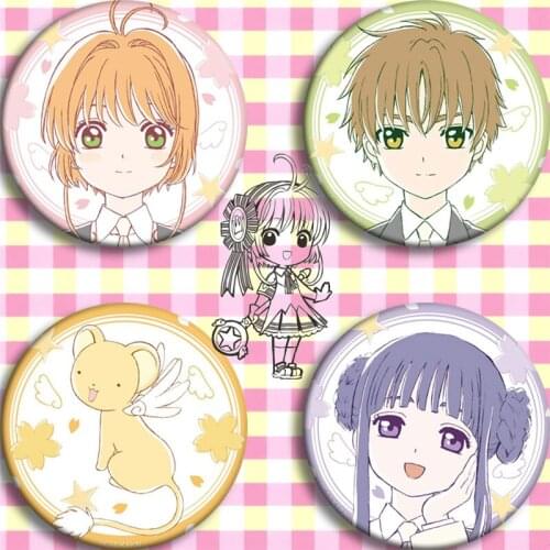 4 pcs/set Card Captor Sakura Anime Cartoon Pin Badge Brooch Cosplay Accessories Pins for Backpack Decor for Boy Girl Gift 58mm