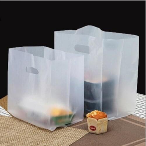50pcs Transparent Plastic Bag With Handle Food Packaging Bag Party Favor Baking Take Away Bags