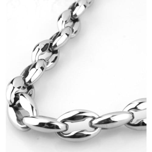 7-40" 12mm Wholesale Fashion Jewelry 316L Stainless Steel Silver Polished Coffee Beaded Bead Chain Necklace Mens Jewelry Gift