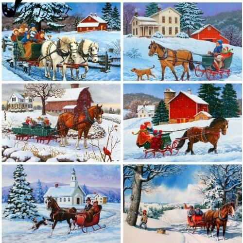 Snow Diamond Painting Horse Cross Stitch Embroidery House Mosaic Kit 5D Diy Hand-Inlaid Home Decoration Design