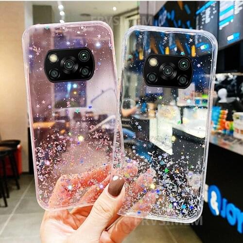 Glitter Star Diamond Case for POCO X3 NFC Redmi 9 9A 9AT 9C NFC 8A 8 Note 8T 9S 8 9 Pro Max Shiny Girls Clear Cover