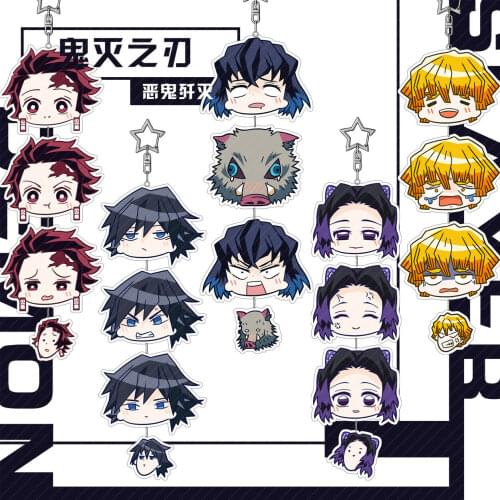 Demon Slayer Kimetsu no Yaiba Tanjirou Zenitsu Inosuke Shinobu Giyuu Keychain Badge Cosplay Props Gift