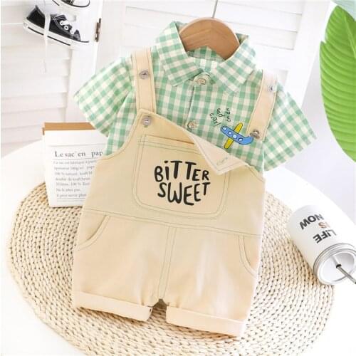 Baby Boys Girls Clothes Cotton Summer Children plaid T Shirts Letter Bib Shorts 2Pcs/sets Infant Kids Fashion Toddler Tracksuits