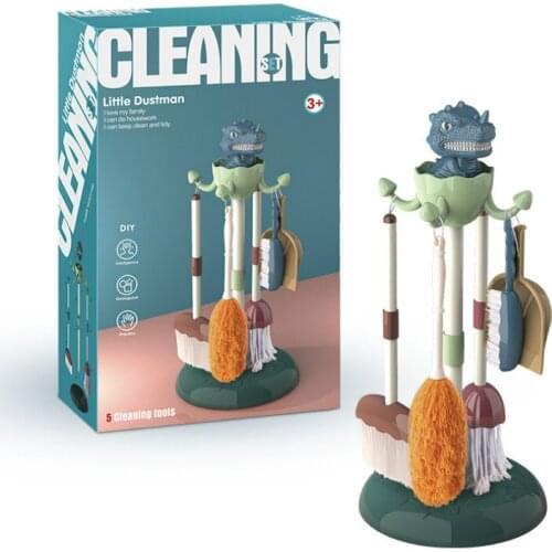 Kids Housework Dinosaur Tool Toys Plastic Cartoon Pretend Play Cleaning Broom Mop Brush Set Educational Toys For Children Gift