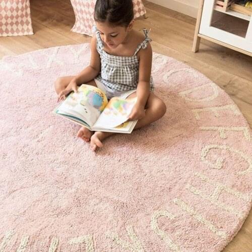 ABC Kids Rug Round 26 Alphabets Rug Baby Mat Nursery Activity Rugs Play Mat Circular Rug Pink 120cm opp bag
