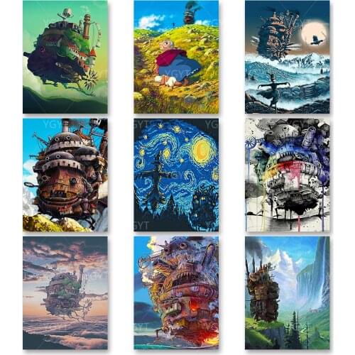 Home Decor 5D Diamond Embroidery Howls Moving Castle Painting Full Round Drill Cross Stitch Picture Handmade Gift Wall Art Anime