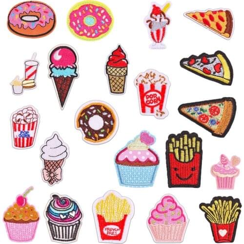 Food Ice Cream Fries Cake Donut Pizza Embroidery Cloth Clothing Accessories Badge Patch