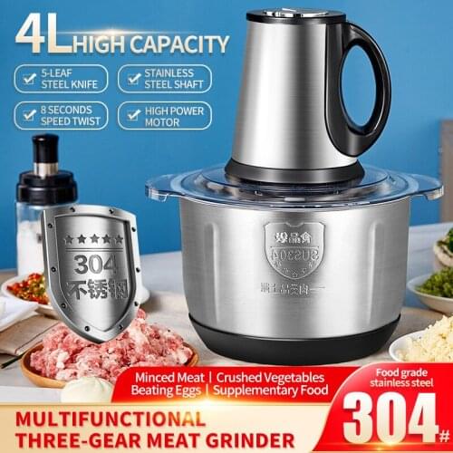 Electric Meat Chopper 304 Stainless Steel Meat Grinder Mincer4L Large Capacity Food Processor Cutter Meat Slicer