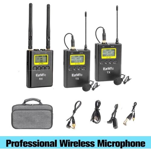 EzMic 100 Channel Dual Channel UHF Professional Wireless Lavalier Microphone Compatible With DSLR Camera/Camcorders/Phones