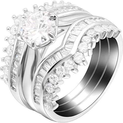 Hainon 3pcs Ring Sets Vintage Crown Ring Full AAA Zircon Fashion Women Jewelry Wedding Silver Color Rings Distribution