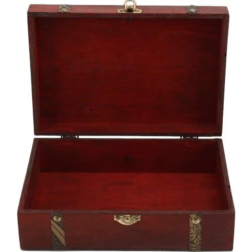 Hot Wooden Vintage Lock Treasure Chest Jewellery Storage Box Case Organizer Ring Gift