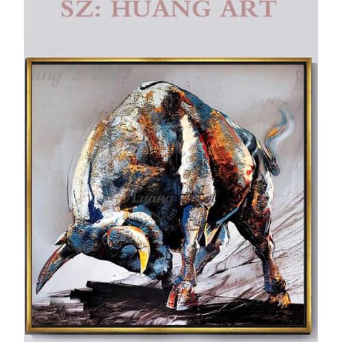 Artist Hand-painted High Quality Strong Bull Oil Painting on Canvas Modern Cattle Strong Bull Ready to Fight wall Oil Painting