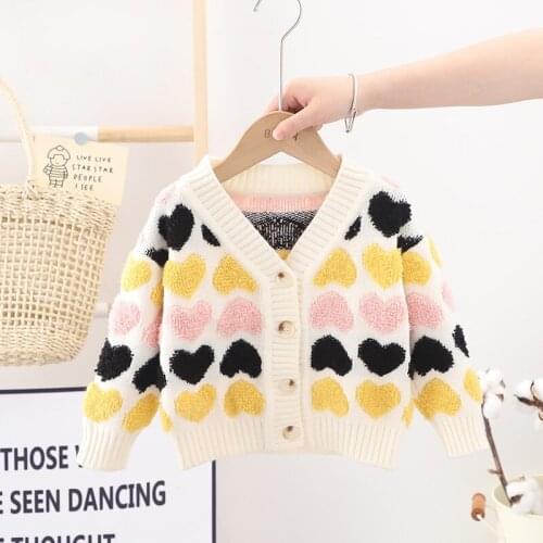 Girls Cardigan Sweater Autumn Winter Kids Cute Love Casual Top 2-6Y Children Fashion Costume Sweet Baby Girl Knitted Clothes