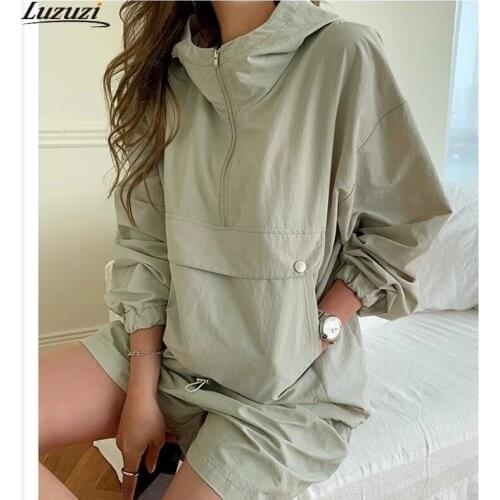 Luzuzi Spring Summer Tracksuit Womens Suit 2 Pieces Set Hooded Long Sleeve Hoodies And Hot Shorts Female Casual Loose Suits