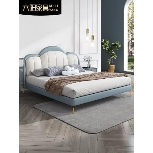 Light luxury childrens boys single 1.5m creative cloud 1.2m soft bag leather bed modern simplicity