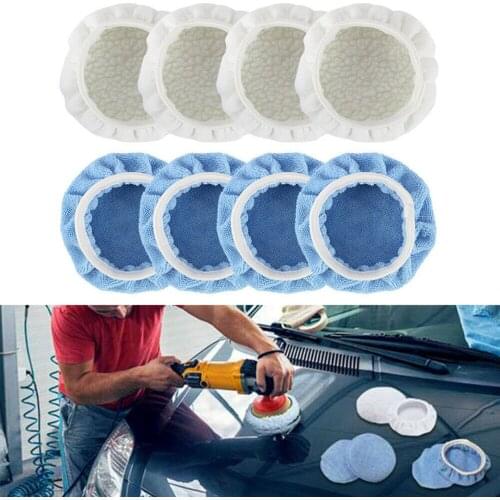Mayitr 8pcs 150mm 5-6 inch Car Auto Polisher Bonnets Polishing Pad Buffer Waxing Microfiber Wool Sleeve Fleece