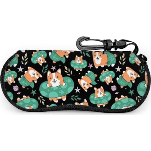 Dog Cute Welsh Corgi Puppy Fashion Protector Zipper Portable Holder Clam Shell Sunglasses Case Glasses Box