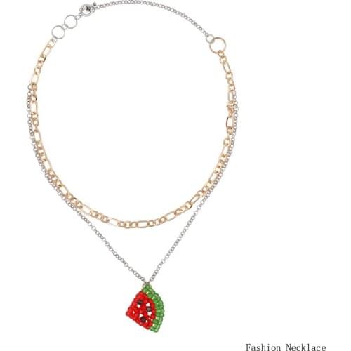 Fashion Women Necklace Gold Sliver Color Pendant Watermelon Hollowed-out Clavicle chain Weave Double Pieces Neck Chain Jewelry