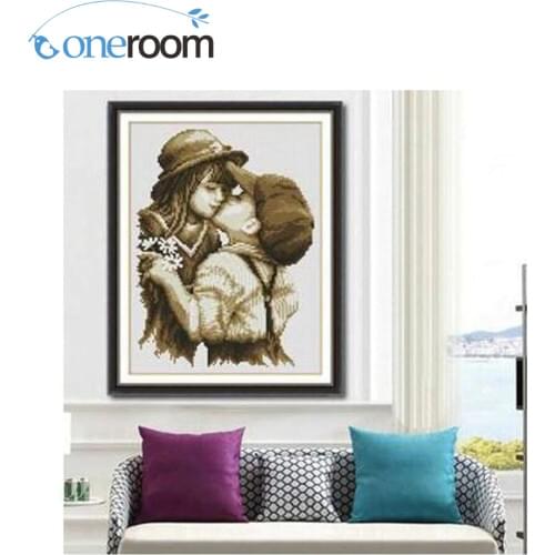 NOneroom boy kiss girl cross stitch kit cotton thread embroidery people paiting picture DIY handmade needlework set
