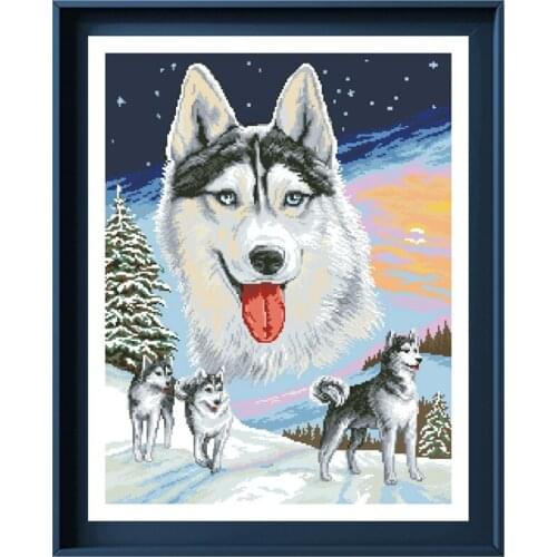 Wolves on snowy night cross stitch kits Dreampattern embroidery needlework sets 18ct 14ct 11ct white cloth DIY handmade