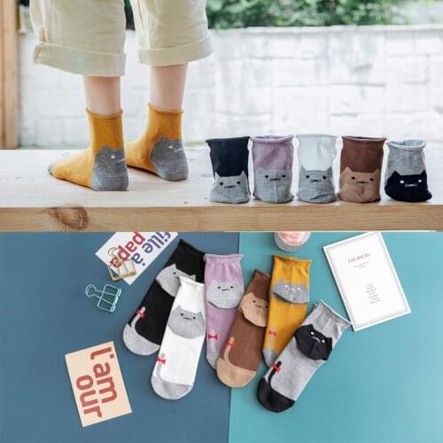 10 pieces = 5 pairs Womens Cotton socks 2020 New Style for Autumn and Winter Cartoon Cute Heel Cat Socks women