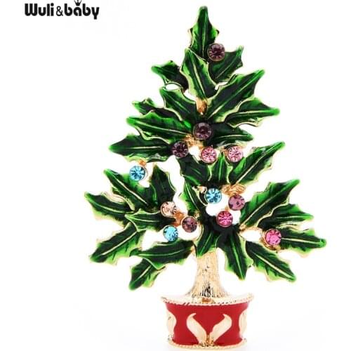 Wuli&baby Enamel Christmas Tree Brooches For Women Men Flower Plants New Year Brooch Pins Gifts