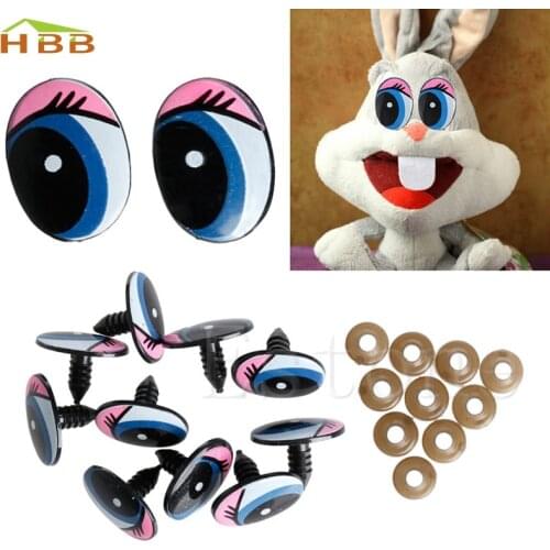New 5 Pairs(10Pcs) Oval Blue Safety Plastic Eyes Toy Puppets Dolls Eyes 24 x18mm #330