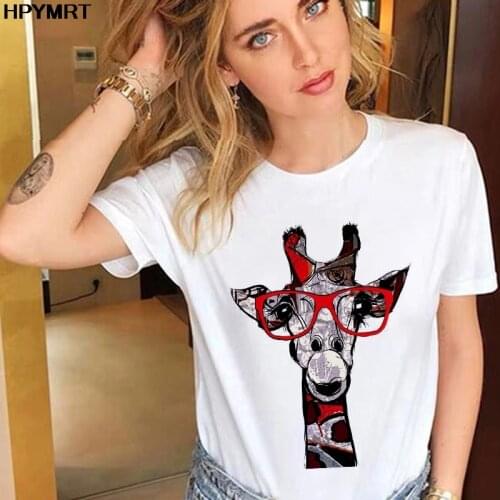 New summer T Shirts Womens Fashion giraffe Graphic Print O-neck Tshirts Casual Tops Harajuku cute Tees Female T-shirts Clothing