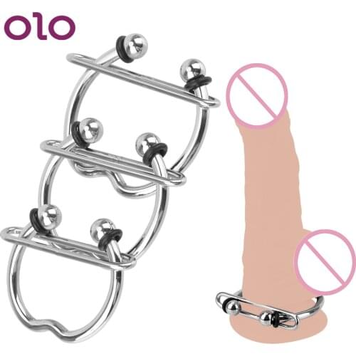 OLO Chastity Cage Ball Stretcher Stainless Steel Metal Cock Ring Male Chastity Device Sex Shop Sex Toys for Men Penis Ring