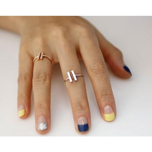 Wholesale 30pcs/lot Adjustable Double Bar Ring Geometric Bars Rings For Cute Woman Ladies Girls Sweet Gift 3 Colors Available
