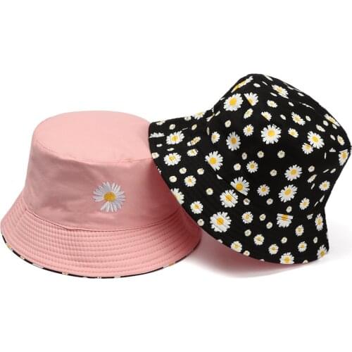 Daisies Embroidered Buckets Hat Cow Women Transparent Lace Flower Beach Panama Hats Top Snapback Fashion Daisy Sun Cap Summer