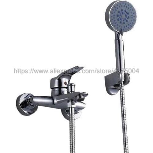Polished Chrome Bathroom Shower Faucet Mixer Tap With Hand Shower Head Shower Faucet Set Wall Mounted Ntf031