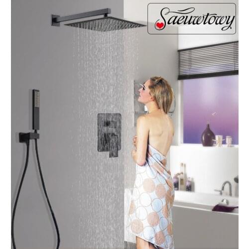 Saeuwtowy Black Concealed Shower Faucets Set Wall Mounted Rainfall Shower Head Handheld Shower Mixer Tap Bath&Shower Faucets
