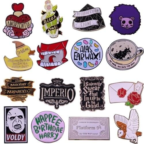 Funny Movie Magic Academy Charm Hard Enamel Pins Brooches Women Men Lapel Badges Backpack Collar Fashion Jewelry Gifts For Kids