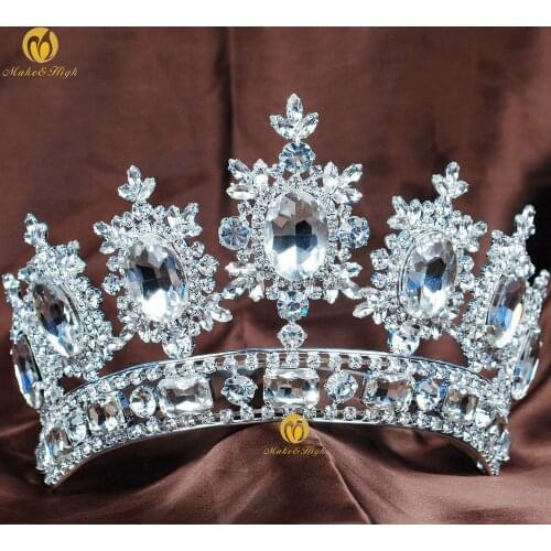 Unisex Pageant King Queen Large Tiaras and Crowns Crystal Rhinestone Tiara Full Brides Wedding Bridal Prom Party Hair Accessory