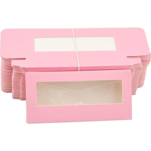 Wholesale New 50/pcs Paper False Eyelash Packaging Box Lashes Box Packaging Custom Logo Faux Cils 25mm Mink Eyelashes Pink Cases