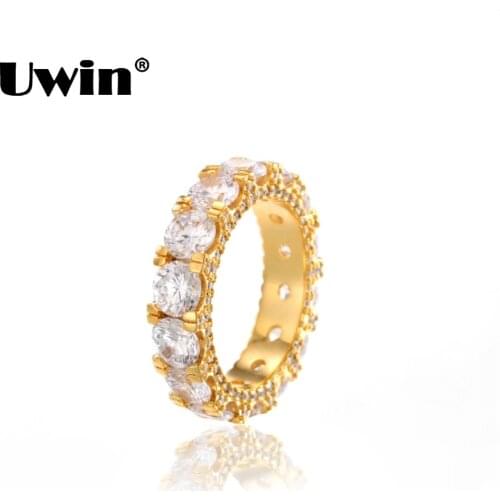 Uwin Charm Iced Out Round CZ Rings Women Men Wedding Luxury Cubic Zirconia Ring Gold Silver Color Fashion Hiphop Party Jewelry