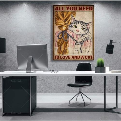 All you need is love and a cat Poster, Cat Poster, Wall Decoration, Cat Sign for Home, Print wall art, vintage poster gift