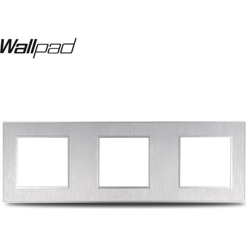 Wallpad S6 DIY Triple 3 Way Silver Panel Brushed PC For Wall Switch Socket Imitating Aluminum Plate Free Combination, 258*86mm