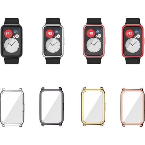 TPU Soft Glass Screen Protector Case Shell Edge Frame For Huawei Watch Fit/Honor ES Strap Band Protective Bumper Cover Accessory