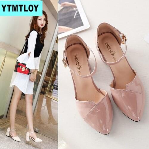 2019 summer new high heels fashion sexy pointed shoes banquet party high heels ladies sandals square heel