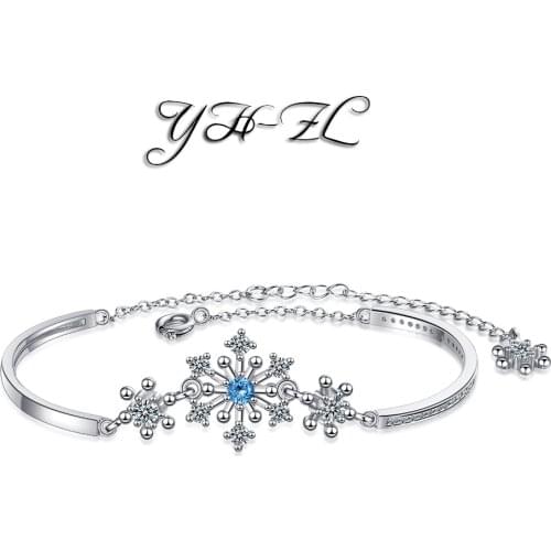 YH-ZL New 925 Sterling Silver Snowflake Adjustable Bracelet & Bangle For Women Fine Fashion Jewelry Wedding Party Gift