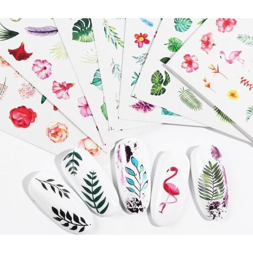 1pcs Water Nail Decal and Sticker Flower Leaf Tree Green Simple Summer Slider for Manicure Nail Art Watermark Tips
