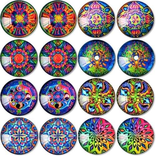 ZEROUP 16pcs Round Glass Cabochon Color-rich Pictures Mixed Pattern Fit Base Earring Setting for Jewelry Flatback TP-116-ER-3