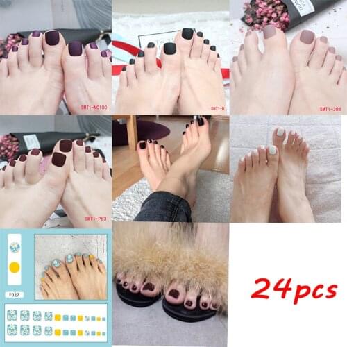 24pcs/box Fake Toenails With Glue Foot Frosted Matte Solid Color Diy Toes Manicure False Nails Press On Toenails Square To