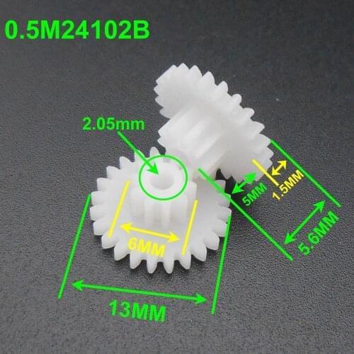 500Pcs 0.5 Modulus 0.5M Double Gear Reduction Bilayer Gears 24 Teeth + 10 Teeth Aperture 2.05mm 2B Loose Fitting 24T 10T 24102B